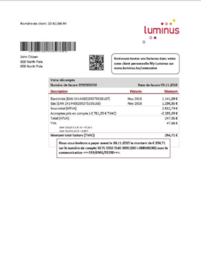 Belgium Luminus utility bill template in Word and PDF format (in .doc and .pdf format)