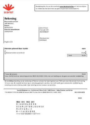 Belgium Scarlet utility bill template in Word and PDF format (.doc and .pdf)