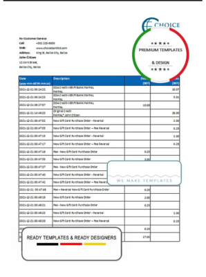 Belize Choice Bank statement template in Excel and PDF format