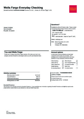 Blank Wells Fargo Bank Statement Template – Wells Fargo Everyday Checking