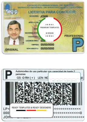 Bolivia driving license template in PSD format, fully editable