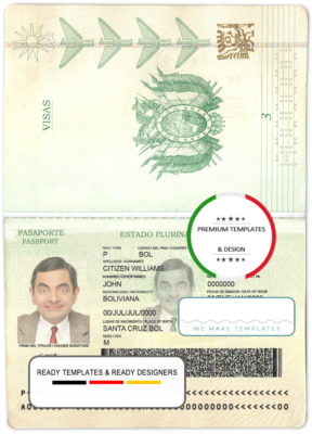 Bolivia passport template in PSD format, fully editable, with all fonts