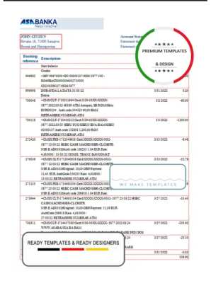 Bosnia and Herzegovina ASA Banka bank statement template in Excel and PDF format