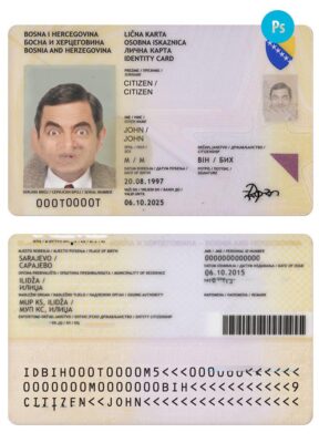 Bosnia and Herzegovina ID (2015-2025) identity card PSD template, 2015-2025