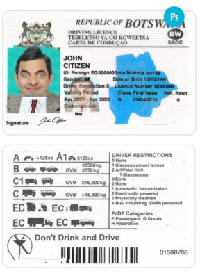 BOTSWANA driving license template in PSD format, with all fonts