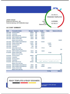 Brazil Banco Votorantim bank statement template in Excel and PDF format