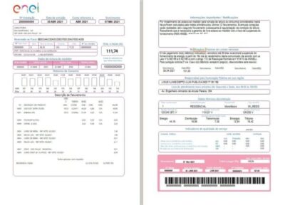 Brazil ENEL electricity utility bill template in Word and PDF format (2 pages)