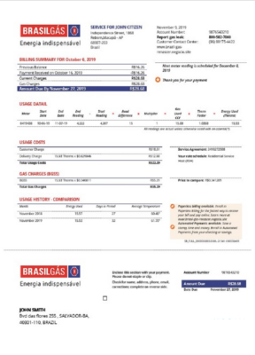 Brazil Gas utility bill template in Word and PDF format