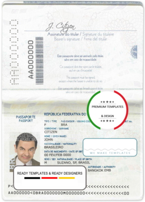 Brazil passport template in PSD format, fully editable