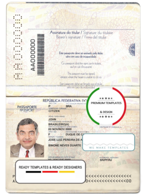 Brazil passport template in PSD format, fully editable, version 2 (background color changed)