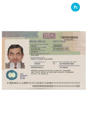 Brazil Visa PSD template, with fonts