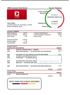 Brunei CIMB proof of addres statement template in Excel and PDF format