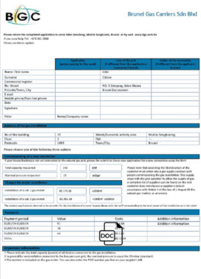 Brunei Gas Carriers gas utility bill template in Word and PDF format