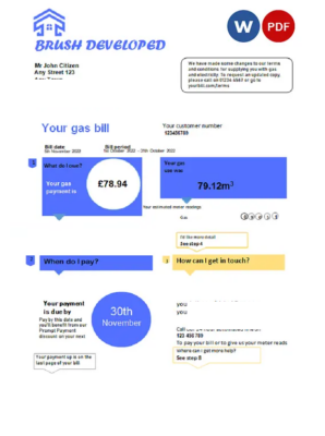 # brush developed universal multipurpose utility bill, Word and PDF template