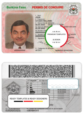 Burkina Faso driving license template in PSD format, fully editable