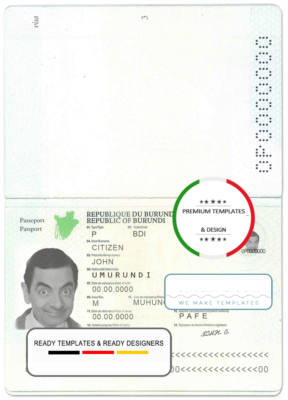 Burundi passport template in PSD format, fully editable