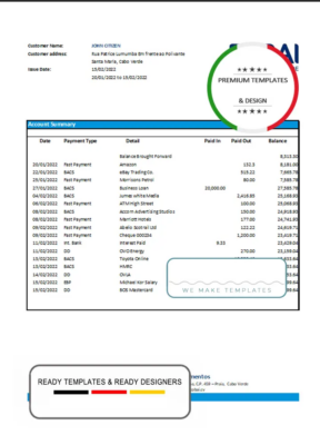 Cabo Verde Banco Africano de Investimentos bank statement Excel and PDF template (AutoSum)