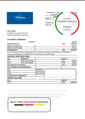 Cabo Verde Banco Inter-Atlântico bank statement Excel and PDF template (AutoSum)