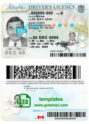 Canada Alberta driving license template in PSD format