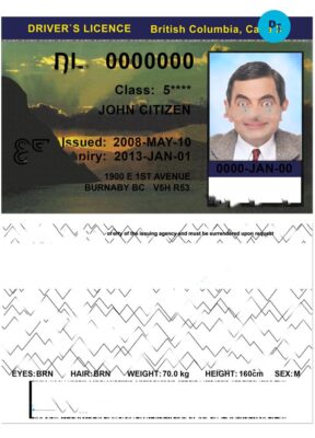 Canada British Columbia driving license template in PSD format, version 2