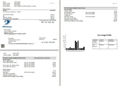 Canada DTE Energy utility bill template in Word and PDF format (2 pages)