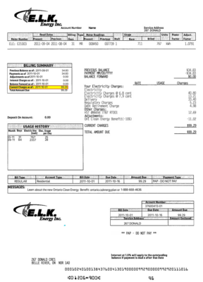 Canada ELK energy utility bill template, fully editable in PSD format