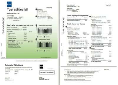 Canada Epcor electricity utility bill template in Word and PDF format, 3 pages