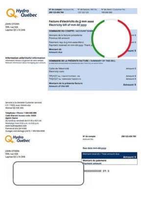 Canada Hydro-Québec utility bill template in .doc and .pdf format