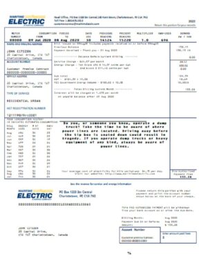 Canada Maritime Electric utility bill template in Word and PDF format