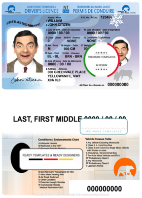 Canada Northwest Territories driver’s license template in PSD format, fully editable