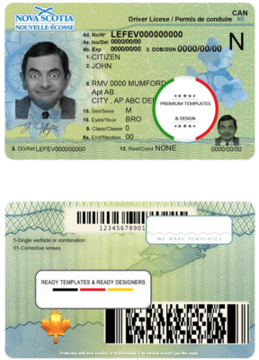 Canada Nova Scotia driving license template in PSD format, fully editable