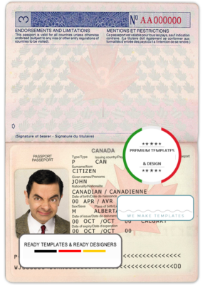 Canada passport template in PSD format, fully editable, with all fonts (2002-2010)