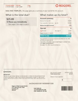 Canada Rogers Utility Bill Template