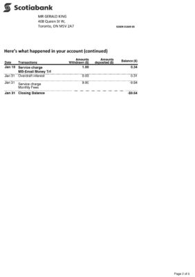 Canada Scotiabank Bank Account Statement Template in Word & PDF formats – 5 pages