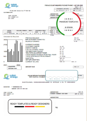 Canada Yukon Energy utility bill template in Word and PDF format