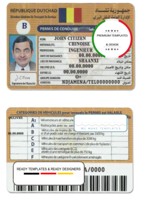 Chad (République du Tchad) driving license template in PSD format, fully editable