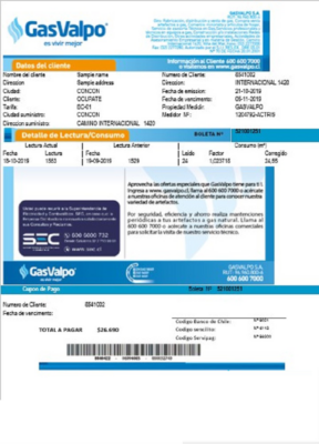 Chile GasValpo utility bill template, fully editable in Word and PDF format