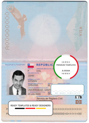 Chile passport template in PSD format, fully editable, with all fonts