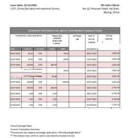 China Everbright Bank statement .xls and .pdf template, completely editable (AutoSum)