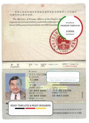 China passport template in PSD format, fully editable