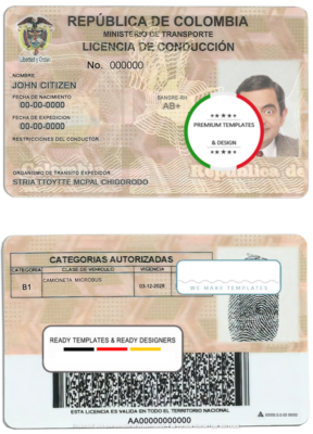 Colombia driving license template in PSD format, fully editable