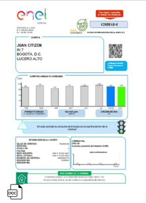 Colombia ENEL energy utility bill template in Word and PDF format