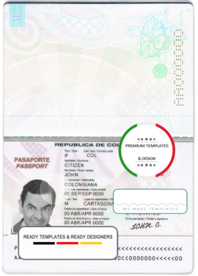 Colombia passport template in PSD format, fully editable