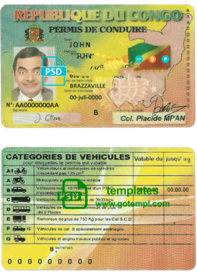 Congo driving license template in PSD format, fully editable