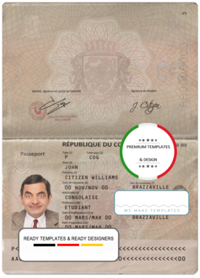 Congo passport template in PSD format, fully editable, with all fonts