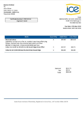 Costa Rica Costa Rican Institute of Electricity utility bill template in Word and PDF format