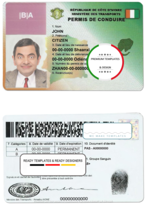 Cote D’Ivoire driving license template in PSD format, fully editable