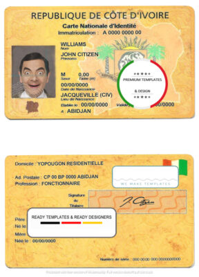 Cote D’Ivoire ID card template in PSD format, fully editable