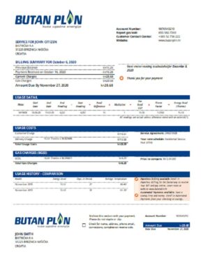 Croatia BUTAN PLIN d.o.o. gas utility bill template in Word and PDF format