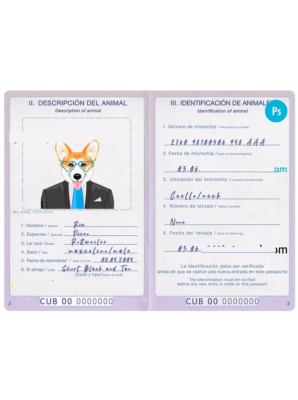 Cuba dog (animal, pet) passport PSD template, completely editable